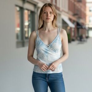 American Eagle AEO Soft & Sexy Cloud Blue Double Strap Wrap Front Cami Tank Sz S